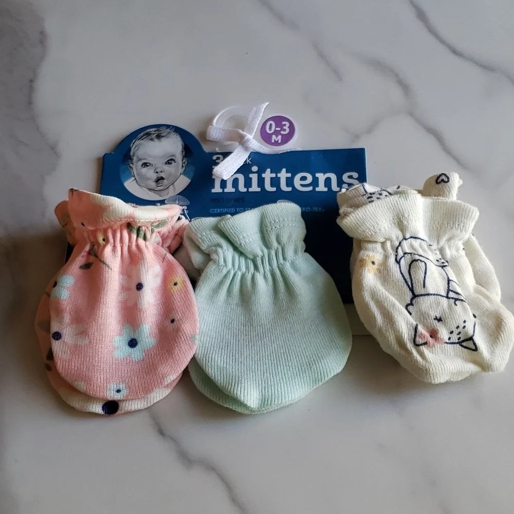 Gerber Baby Girls' 3pk Fox Mittens - Light Blue/Yellow/Orange Size 0-3 Months